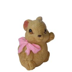 Bruin Miniatuur Konijn met Roze Strik - 4cm