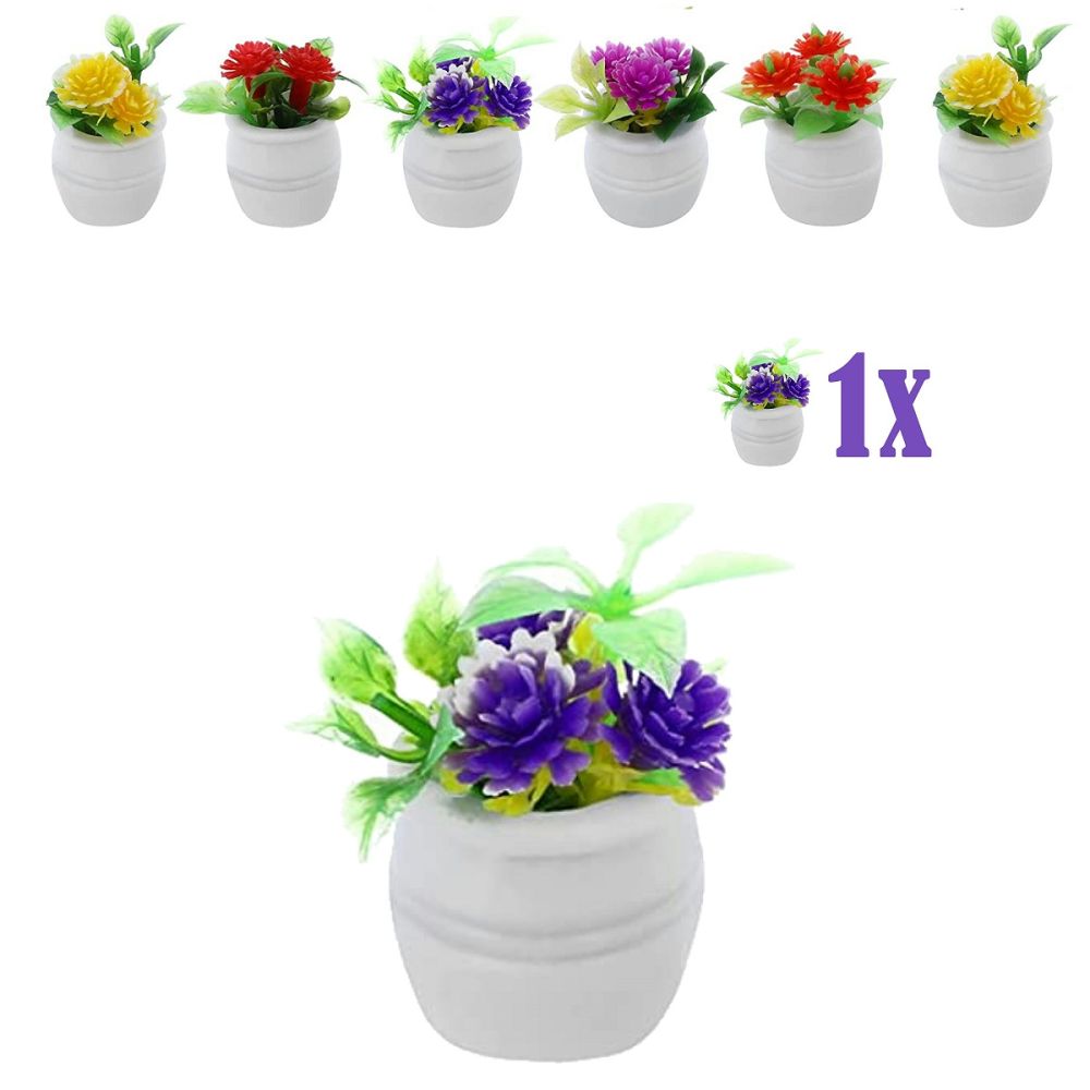 Miniatuurplantje Paarse Bloemen in Bloempot - 2.8cm -   - Resin + PVC -