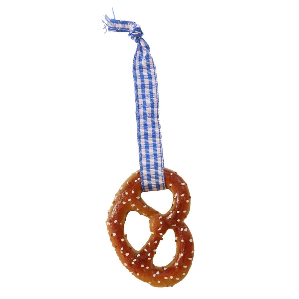 Oktoberfest Pretzel met Blauw en Wit Geruit Lintje