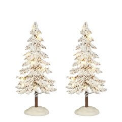 Luville - Snowy Tree White Lighted Medium - Set of 2